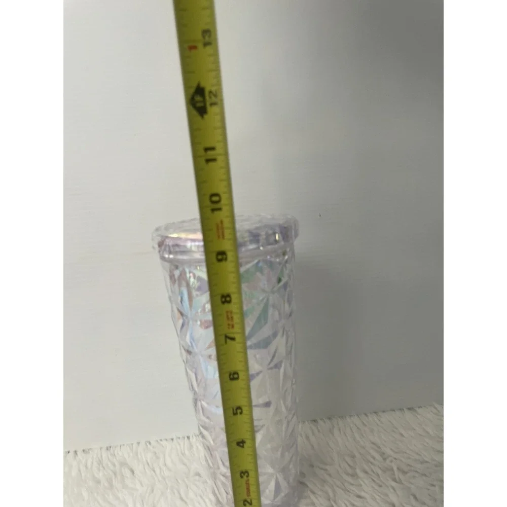 Iridescent Geometric Prism Tumbler with Lid and Straw Holographic Cold Cup 24oz